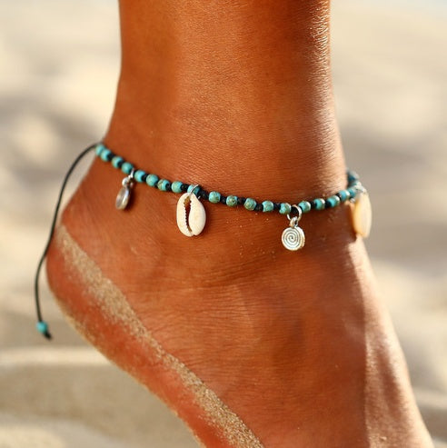 Tobillera de cuentas de cristal bohemio AY para mujer, pulsera con colgante de luna para la pierna, correa de tobillo, tobillera de verano para niña, joyería para el pie