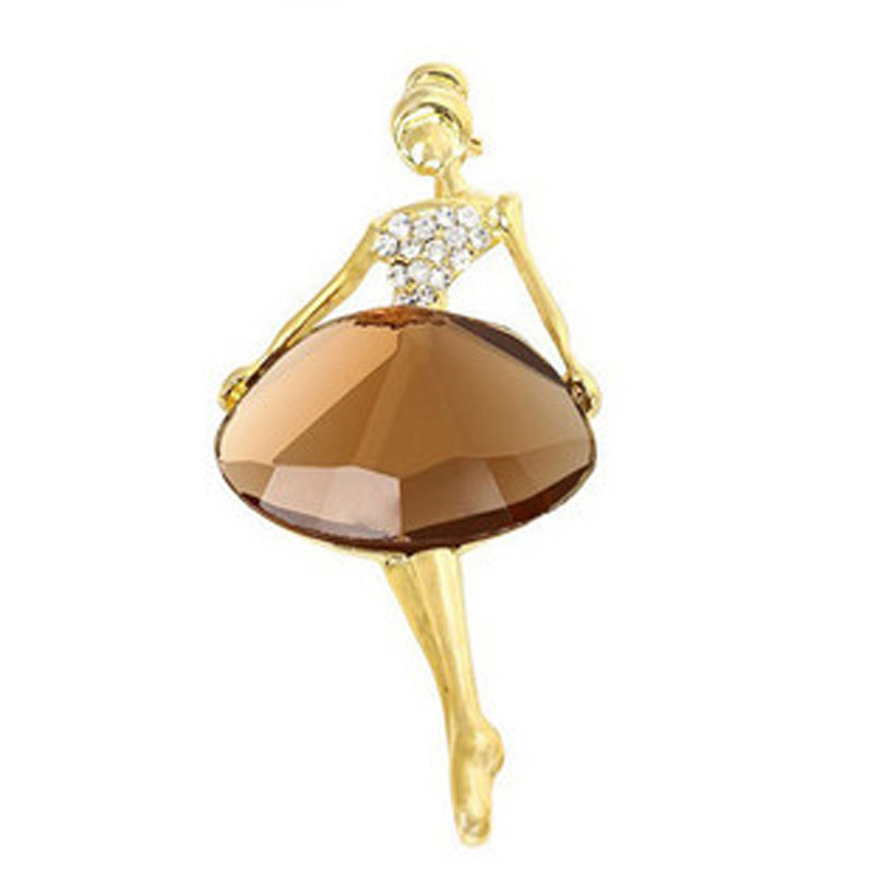 Broche de bailarina de cristal para mujer, temperamento, broche retro
