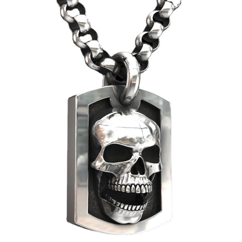 Schmuck Silber Vintage Silber Totenkopf-Anhänger Halskette