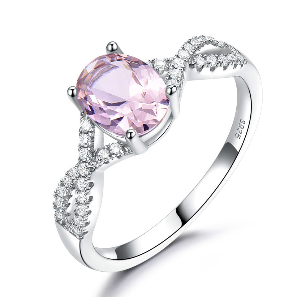Damenring aus Sterlingsilber, oval, Nano-Morganit