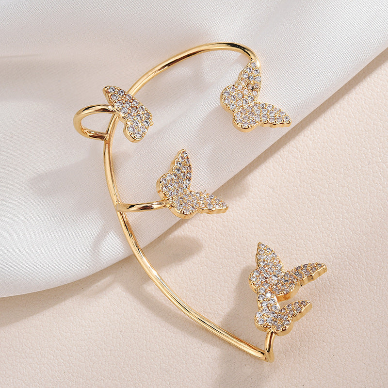 Pendientes de clip de mariposa de metal dorado de moda con circonita brillante sin perforación, para mujer, regalo de joyería