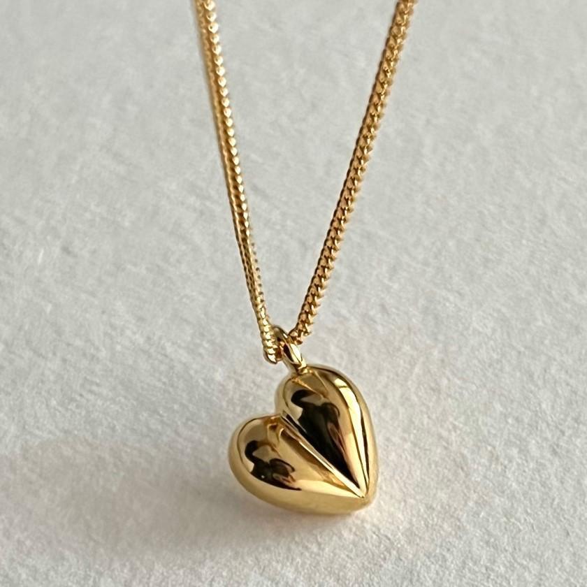 Collar Sencillo de Corazón Amoroso 925 en Plata de Ley con Adorno de Oro Tridimensional INS para Mujer