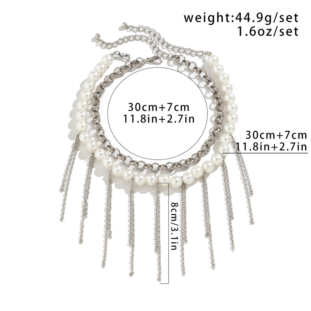 Perlenquaste Lustiges Design Doppellagige Retro-Halskette Damen Accessoires