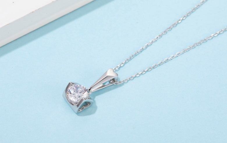 S925 Sterling Silber eingelegter Moissanit Ohrstecker Halskette zweiteiliges Set