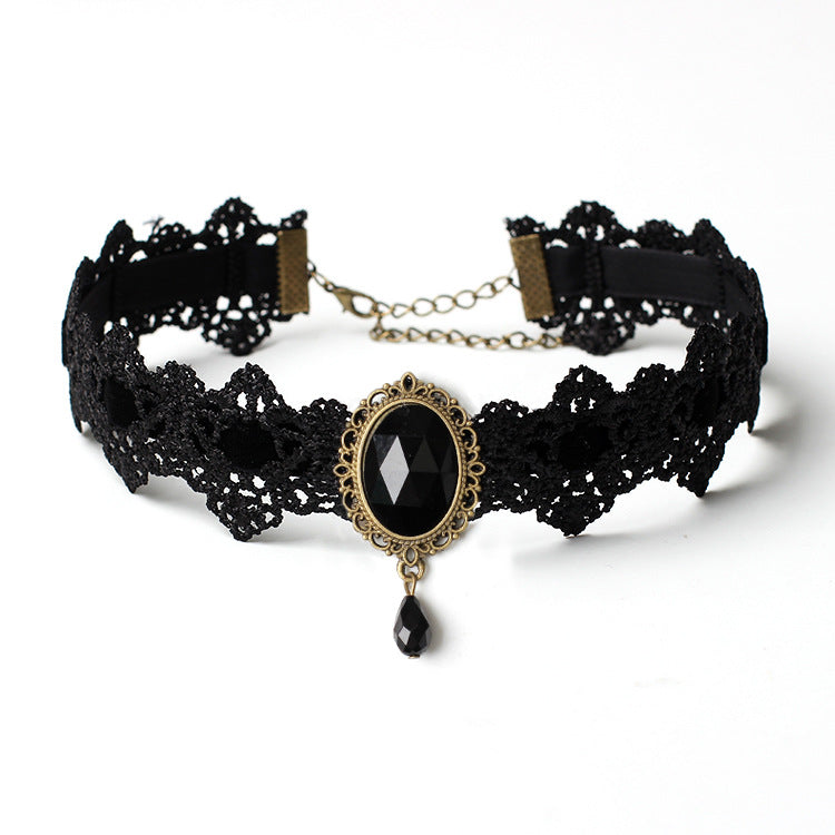 Halloween Kostüm Zubehör Set Siebenfarbige Halsketten Ethno-Stil Accessoires Gothic Choker Spitze Kragen Vintage Edelstein Schlüsselbeinkette