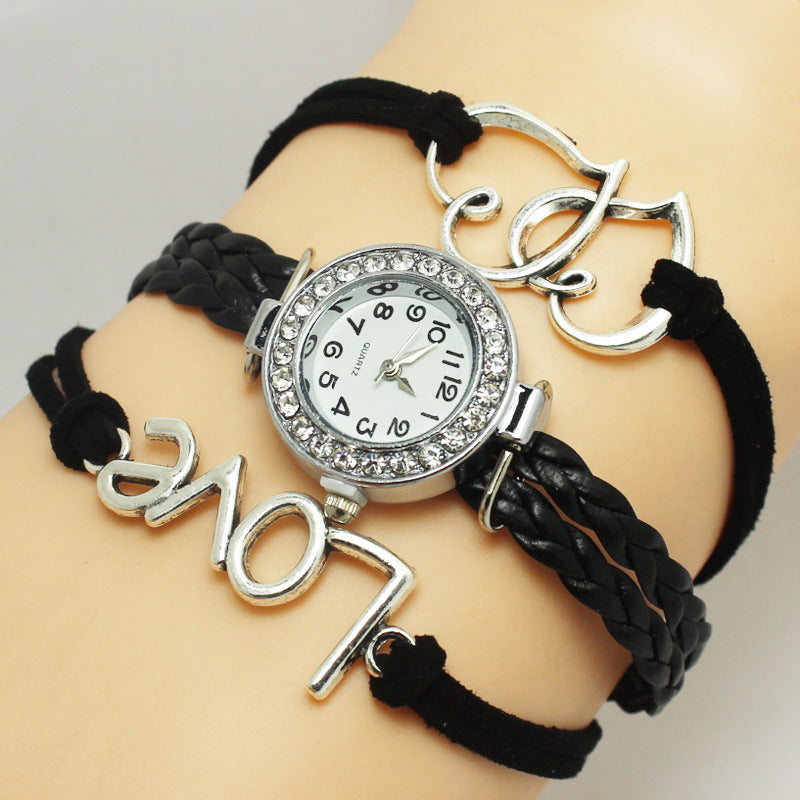 Legierung Liebe Doppelte Herzförmige Liebe Gewebte Mehrschichtige Uhr
