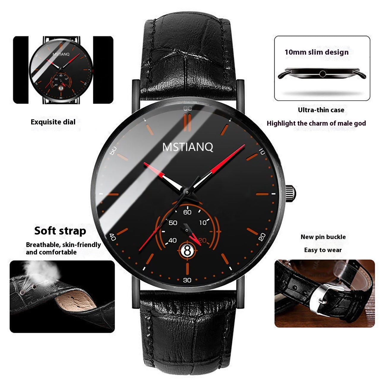 Armbanduhr Stylisch Schwarz Technologie Gürtel Raffinierter Stahl Koreanischer Lässiger Kalender