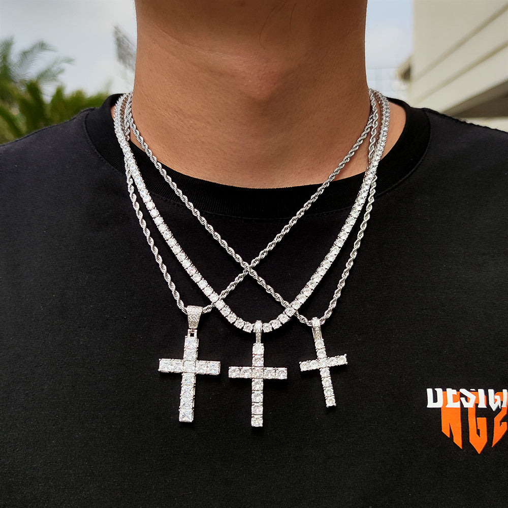 Massiver großer Kreuzanhänger Mikro-besetztes Hip-Hop-Collier