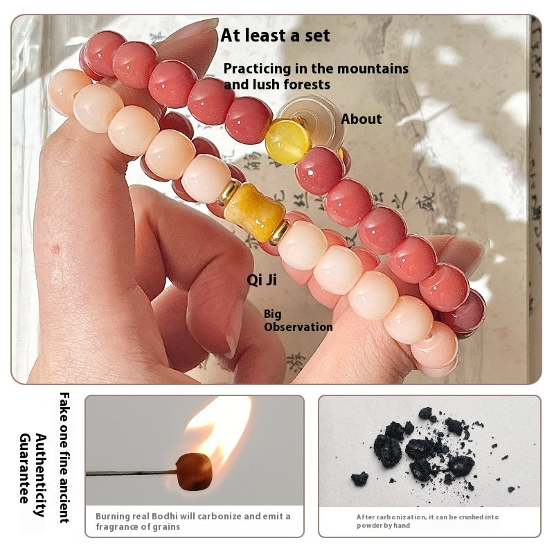 Cherry Powder Bodhi Bracelet Gradient Small Wine Barrel Double Circle