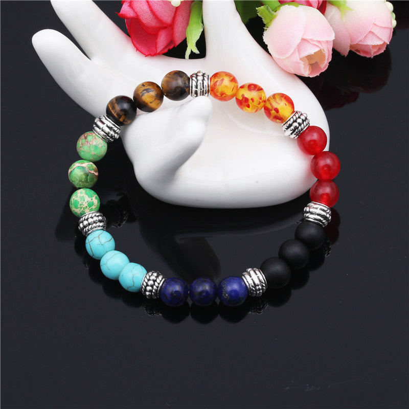 Natural Stone Colorful Chakra Energy Yoga Bracelet