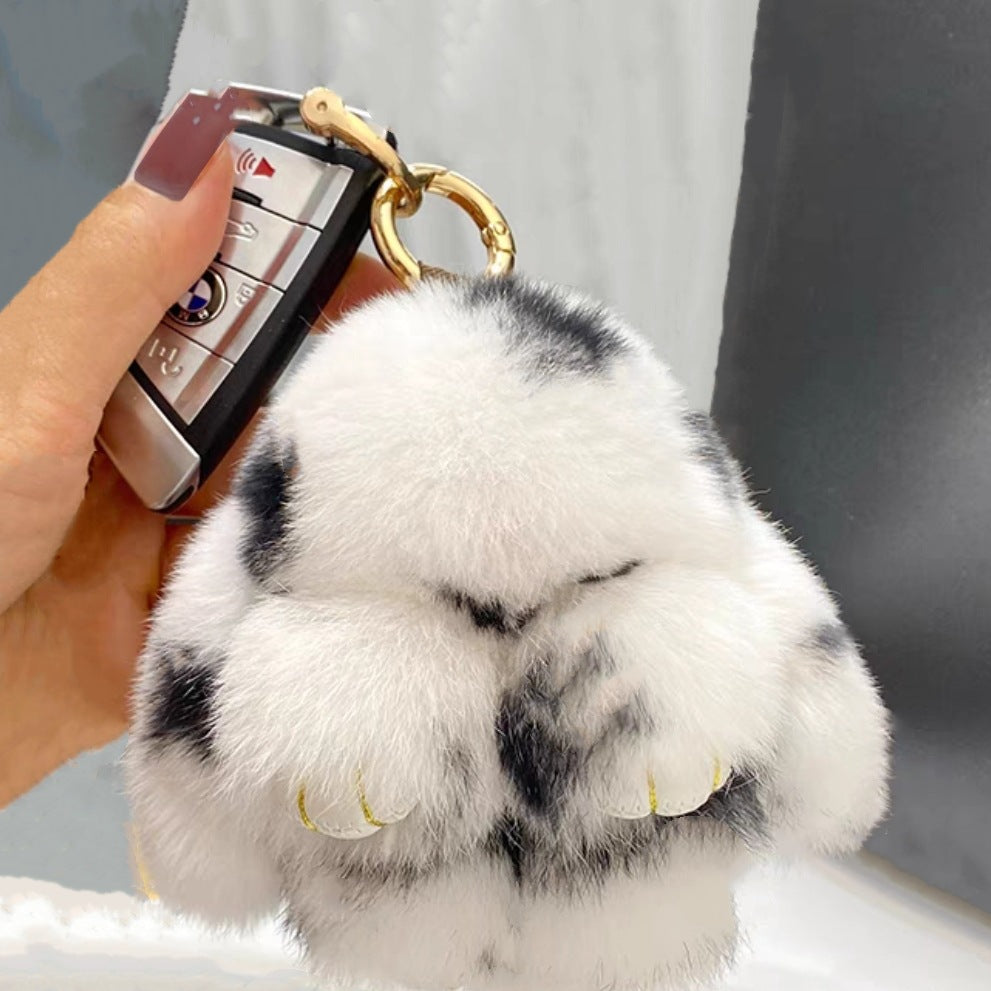 Llavero de Peluche con Colgante de Piel de Conejo