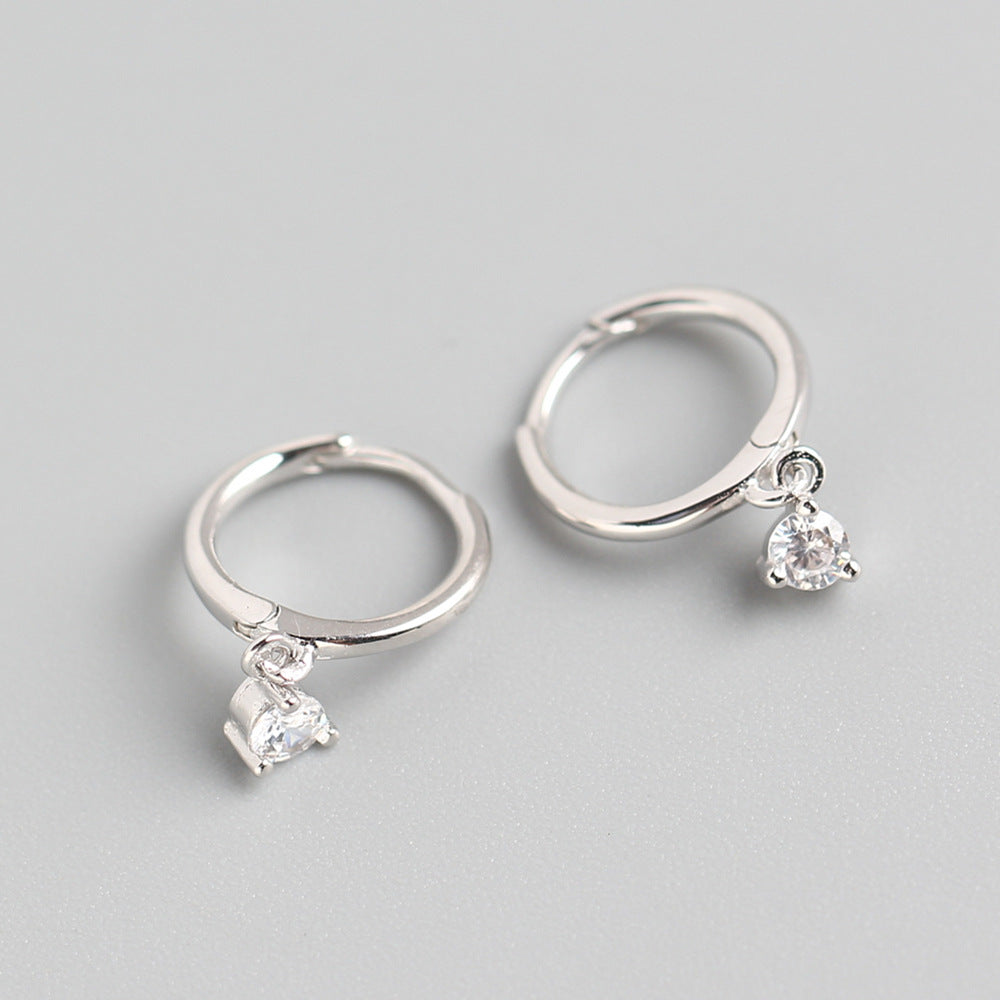 Pendientes de diamantes de lujo ligero, hebilla de oreja de plata de ley S925, estilo INS minimalista, con circonitas