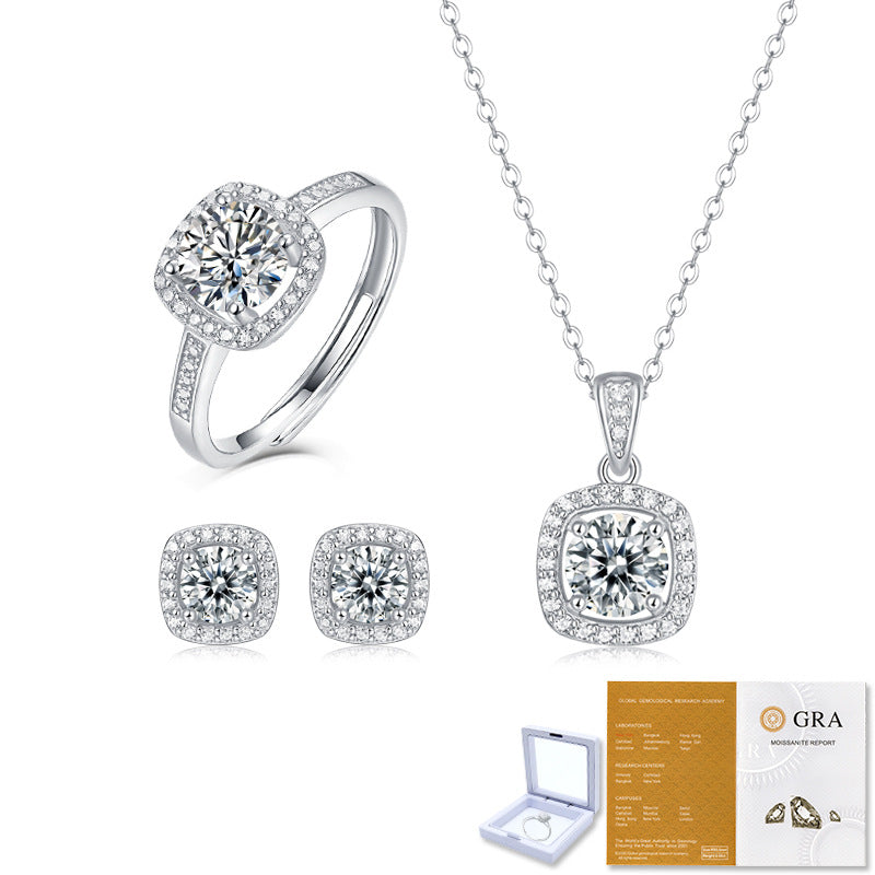 Koreanischer Moissanit-Ring-Halsketten-Set im Asterismus-Stil
