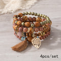 Pulsera Bohemia de Cuentas de Madera de Múltiples Capas