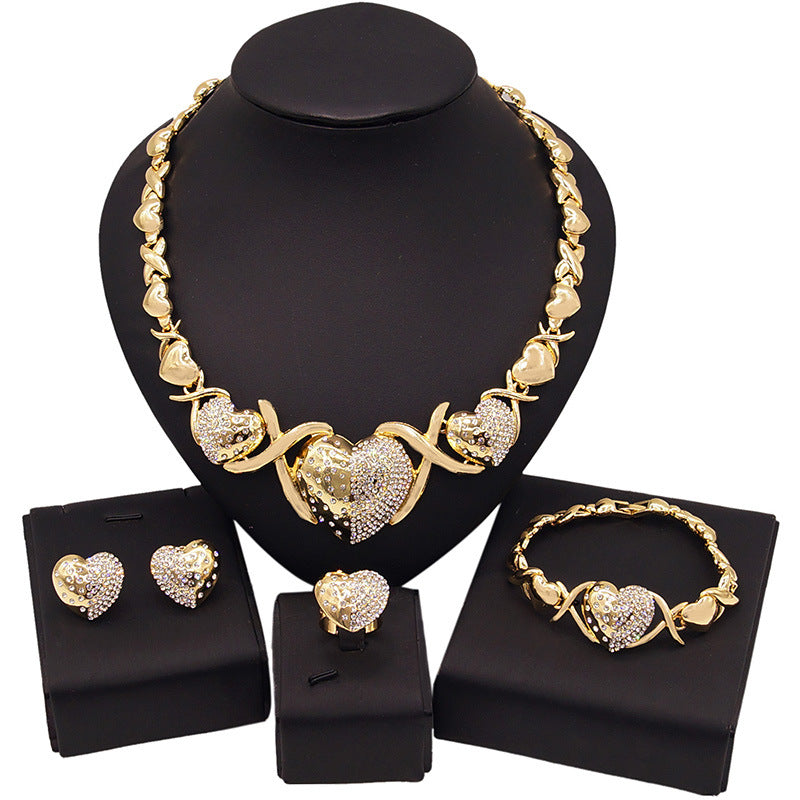 Schmuckset aus Zinklegierung: Halskette, Ohrringe, Armband, Ring