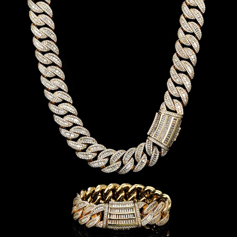 Hip Hop 15mm20mm Halskette Miami Schnalle Kubanische Kette Echt Vergoldet Armband