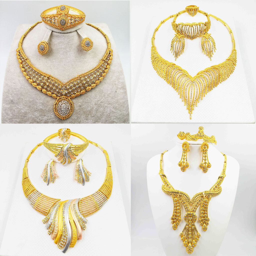 Juego de joyería de aleación, collar, pulsera, anillo, aretes, conjunto de cuatro piezas