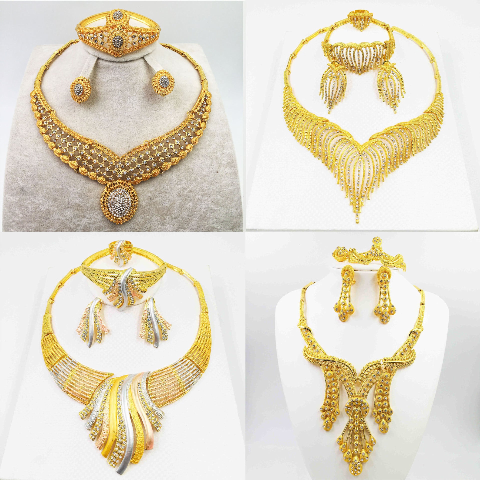 Juego de joyería de aleación, collar, pulsera, anillo, aretes, conjunto de cuatro piezas