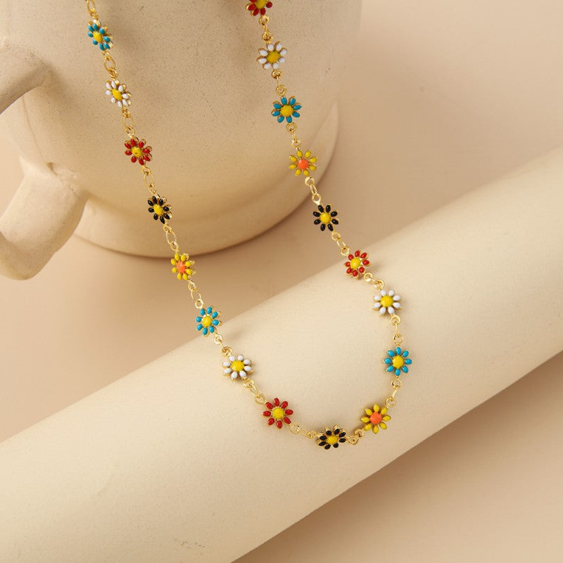 Stainless Steel Ornament Temperament Colorful Oil Necklace Little Daisy Necklace