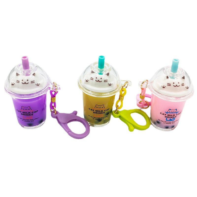 Creative Cute Cat Milk Tea Cup Keychain
