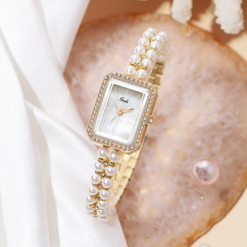 Reloj de Cuarzo Creativo con Perlas de Concha para Mujer