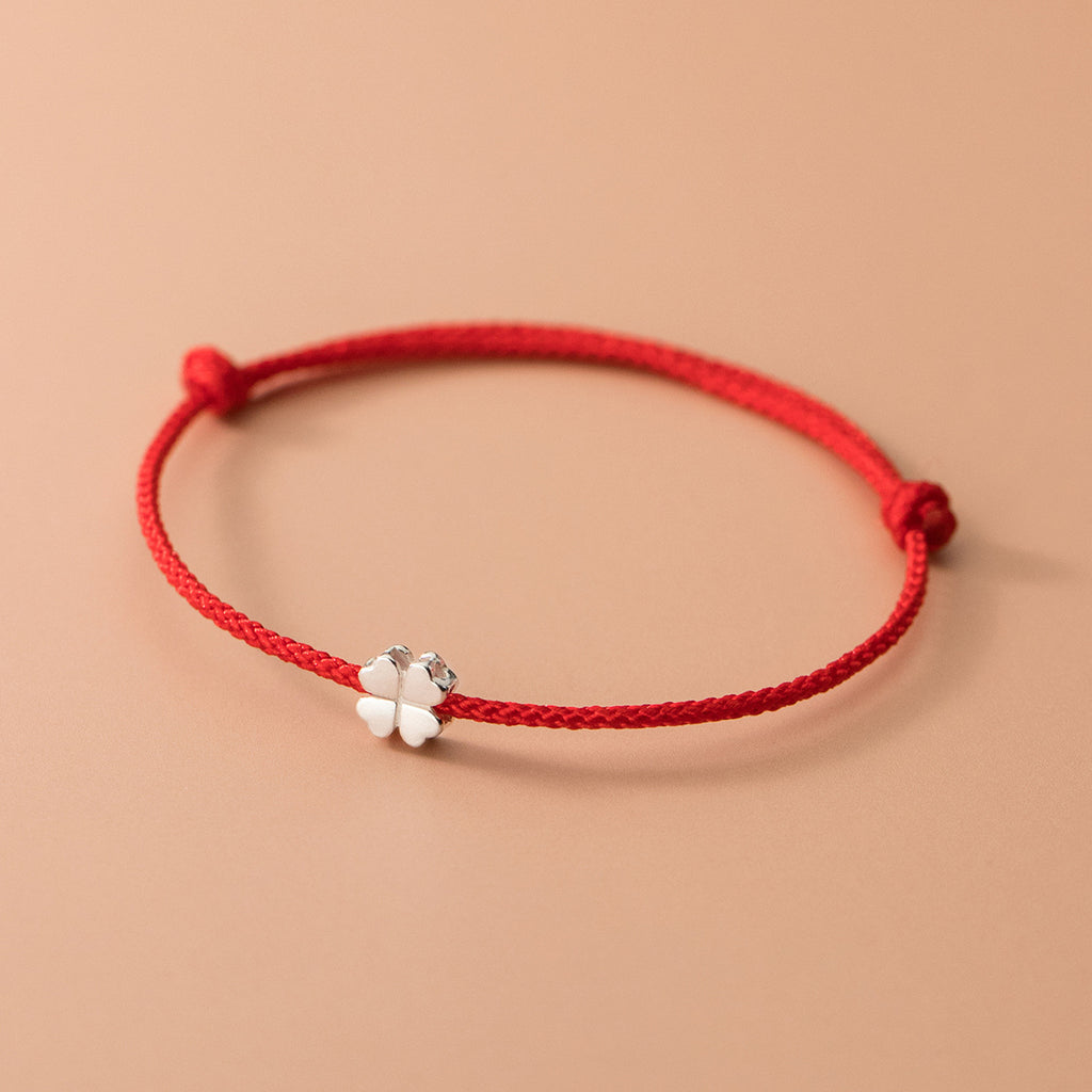 Pulsera Trenzada de Trébol de Cuatro Hojas de Plata S925 para Mujer