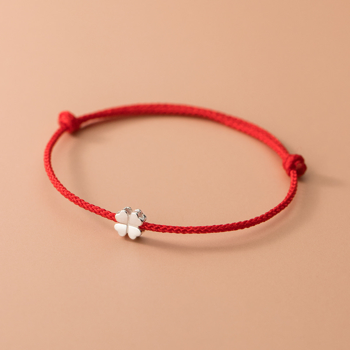 S925 Silver Fresh Women's Four-leaf Clover Woven Bracelet