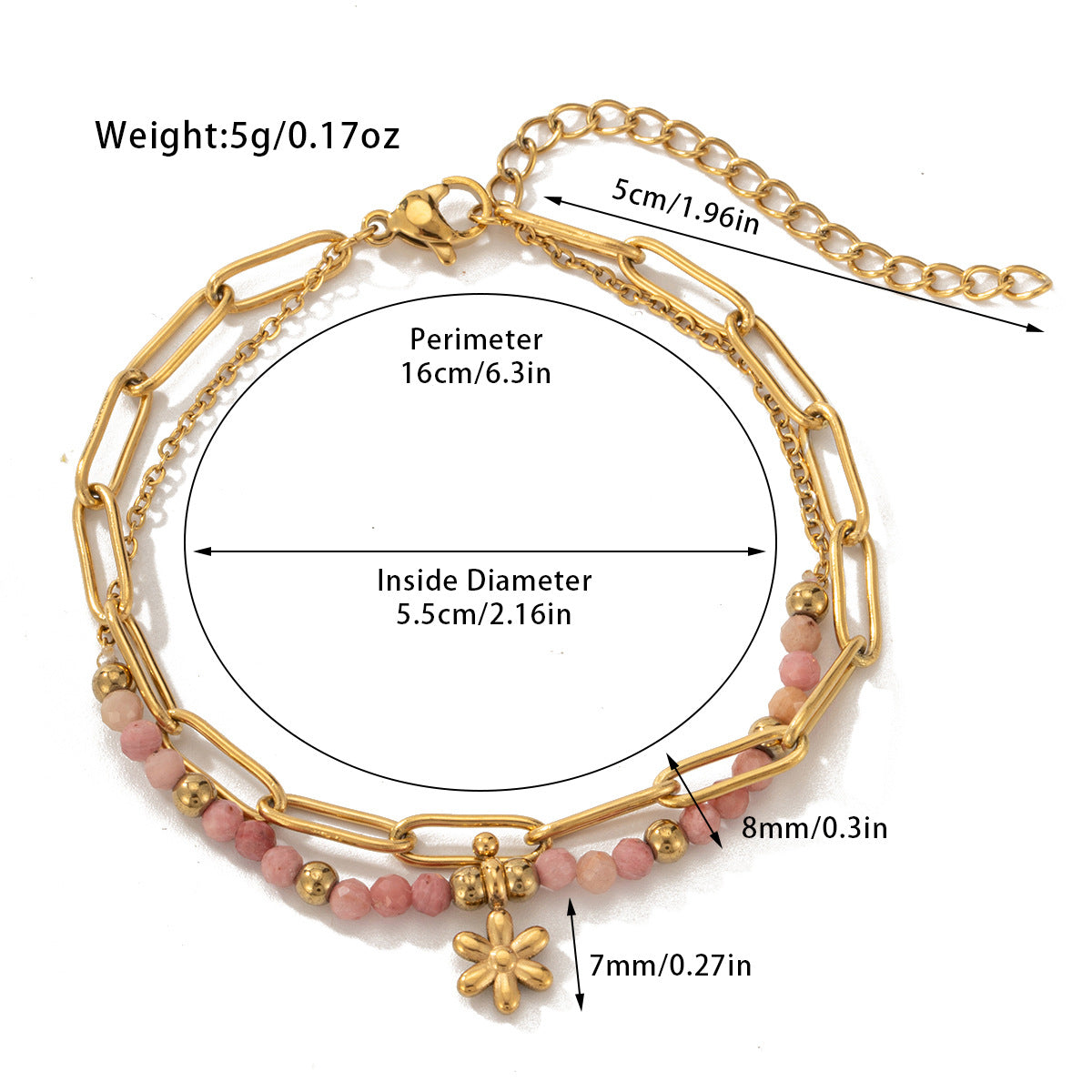 Pulsera bohemia de doble capa con cuentas de piedra natural