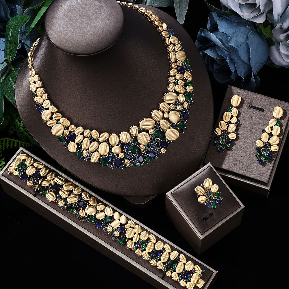 Hochzeits-Schmuckset für Damen: Zirkonia-Halskette und Ohrringe, 4-teilig