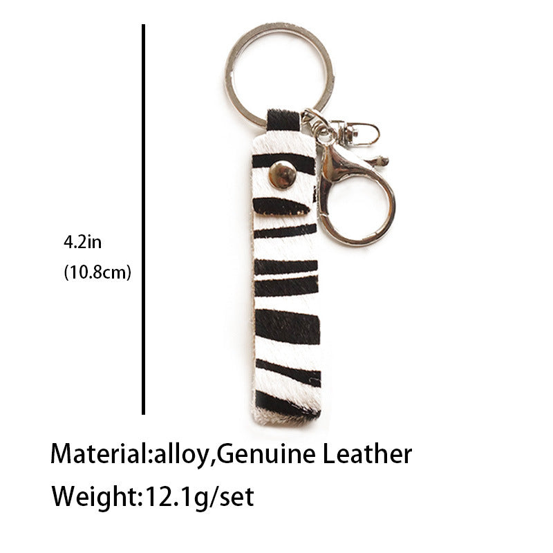Leopard Zebra Print Cows Pattern Camouflage Leather Horse Hair European And American Key Ring Personality Handmade Key Chain Handbag Pendant