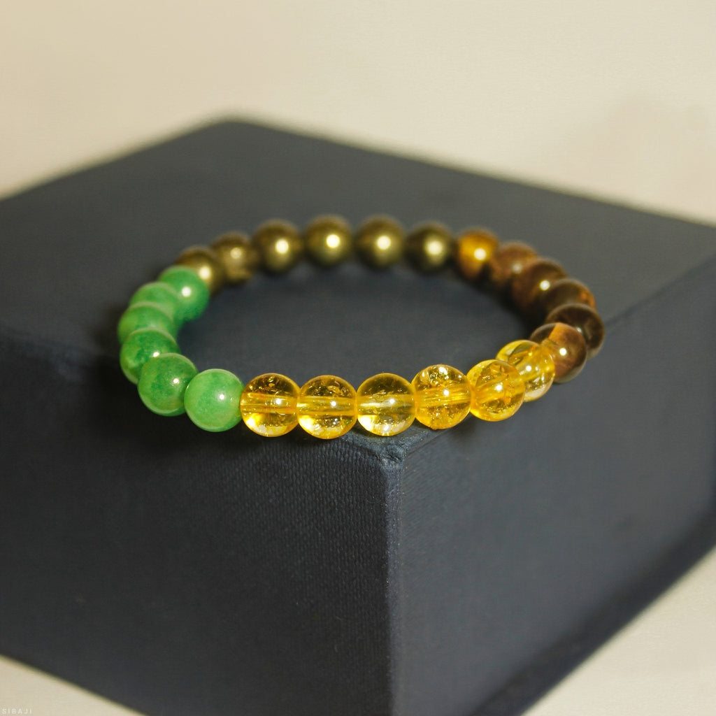 Citrin Herren Armband aus Grünem Dongling-Jaspis und Tigerauge