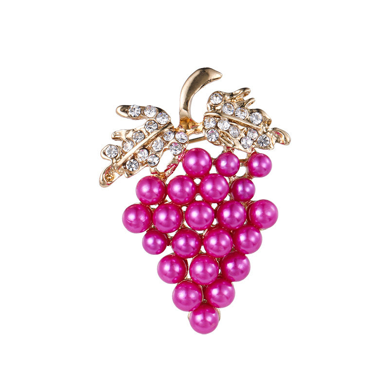 Broche de perlas y uvas de cristal de moda