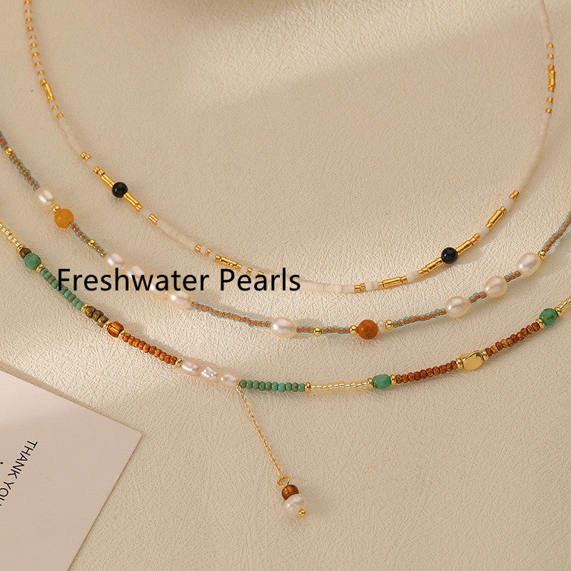 Women's Fashionable All-match Small Rice-shaped Beads Colorful Beaded Necklace