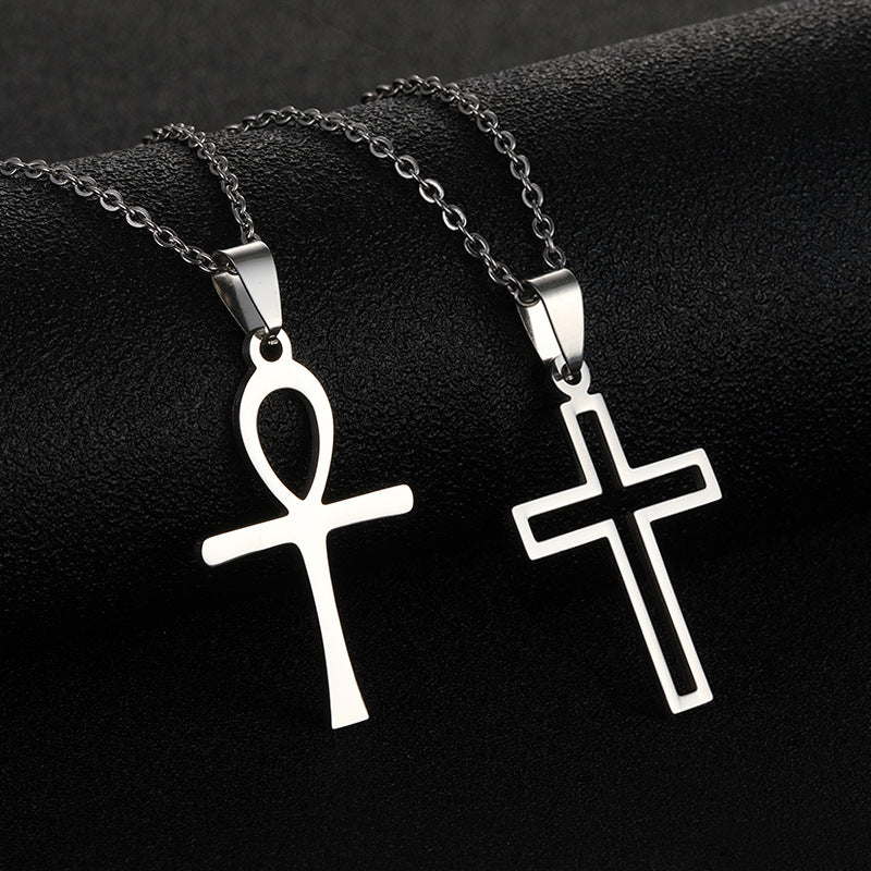 Männer und Frauen All-Matching Edelstahl Kreuz Anhänger Halskette