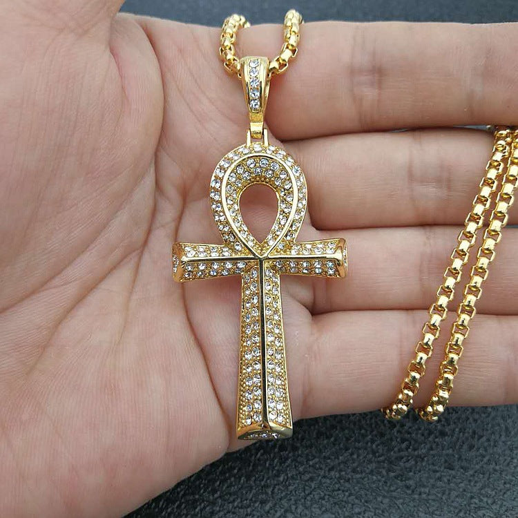 Herren ägyptischer Ankh-Kreuz-Anhänger mit Edelstahlkette