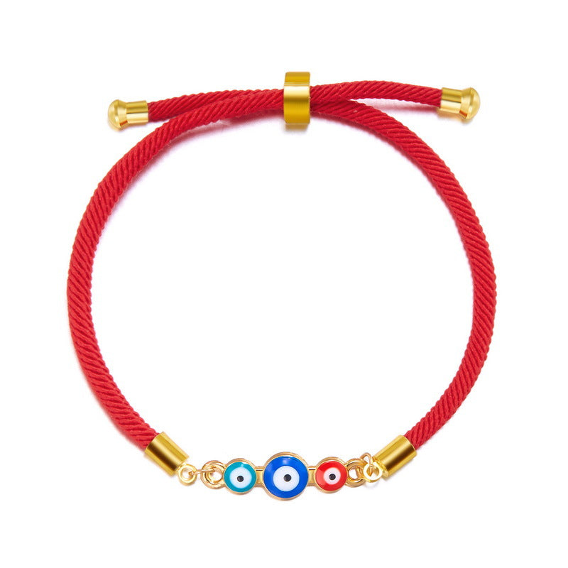 Evil Blue Eyes Alloy Oil Dripping Devil's Eye Diamond-embedded Pull Bracelet