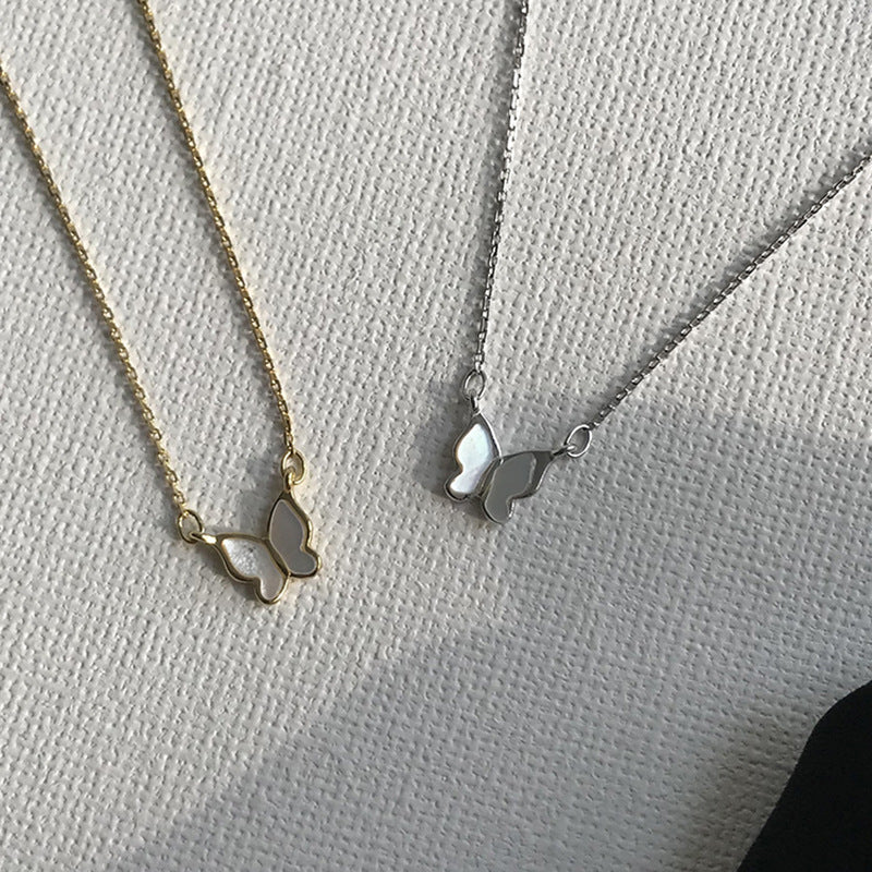 S 925 versilberte weiße Muschel Schmetterling Anhänger Halskette für Damen