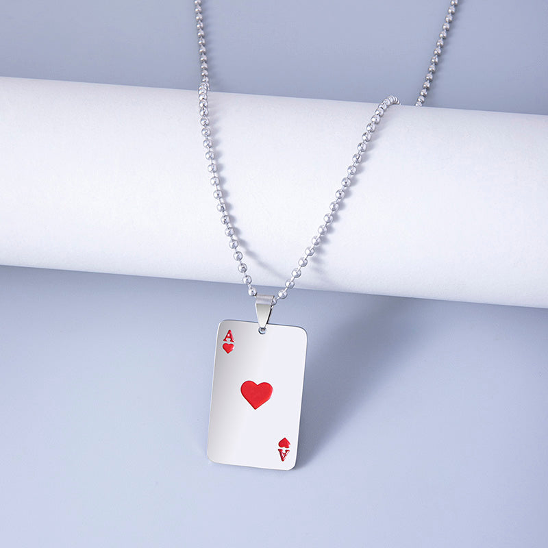 Hip Hop Poker Cards Ace Of Hearts Stainless Steel Pendant Necklaces For Women Men