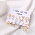 Juego de aretes de 9 pares con diseño de mariposa y corazón calado
