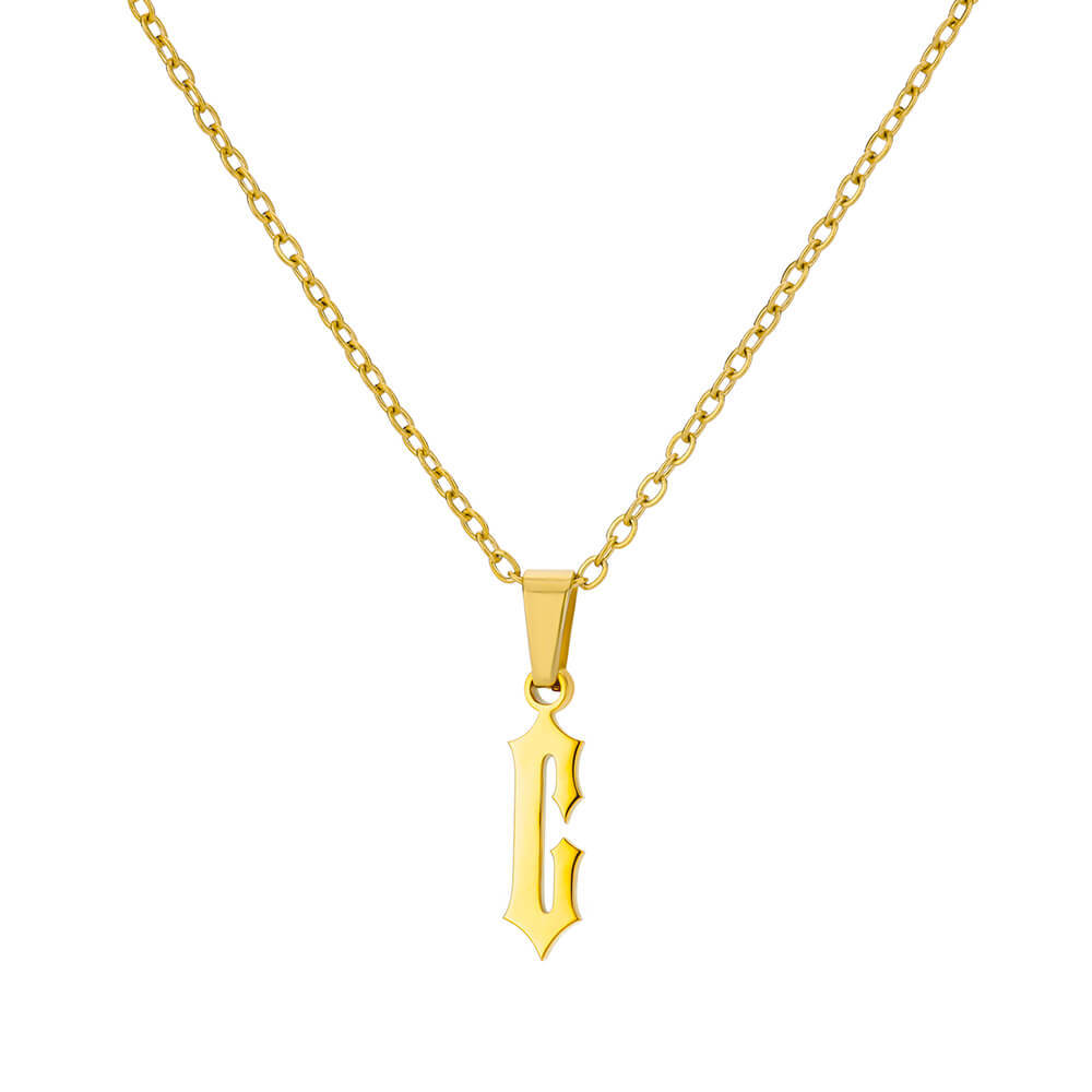 18K Gold Plating Stainless Steel Ancient English Letter Pendant Necklace