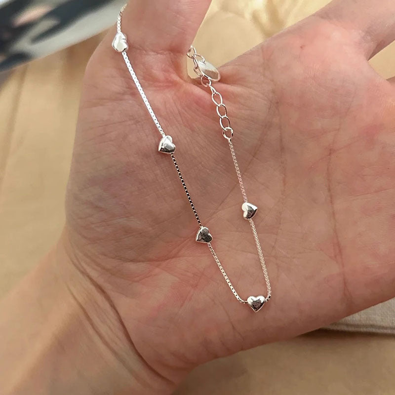 S925 Pulsera de plata esterlina con corazón amoroso para mujer, estilo Mori, dulce temperamento