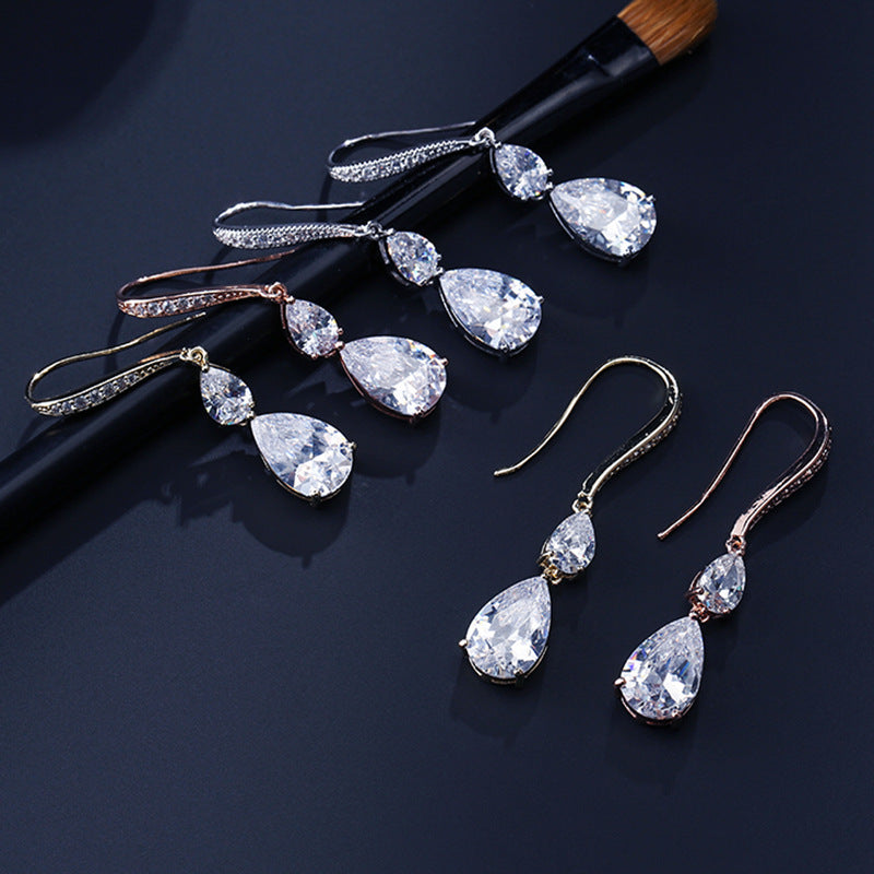 RAKOL Pendientes de Mujer Simples Largos Exquisitos de Circonia en Forma de Gota de Agua para Banquete, que Combinan con Todo