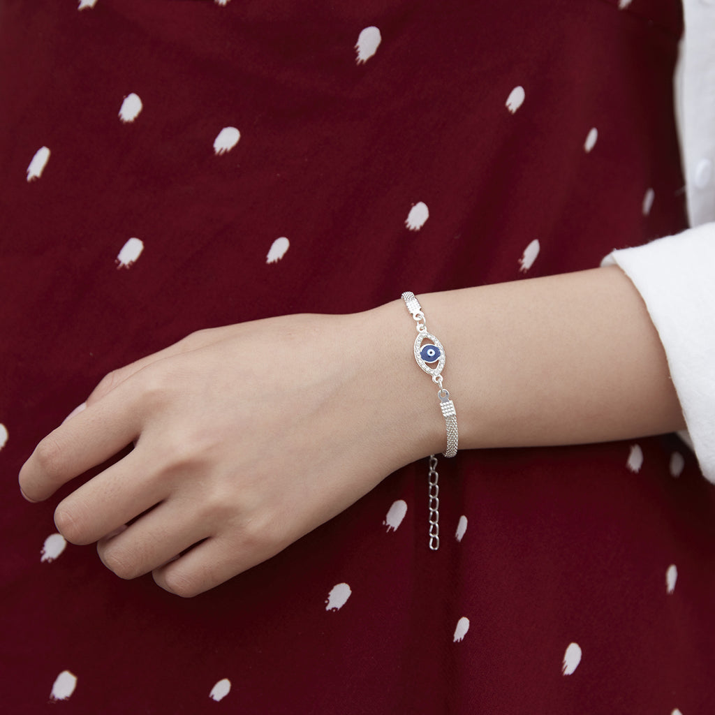 Pulsera Baño Plata Ojo Turco Azul Moda