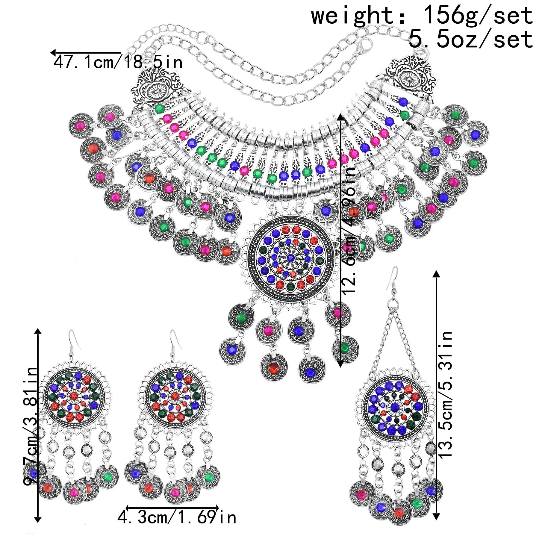 Boho Vintage Halskette Ohrringe Tiara Set