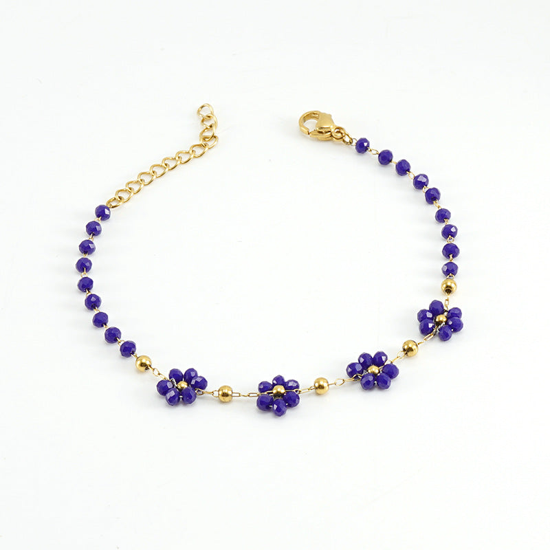 Color Crystal Flowers Stainless Steel Bracelet