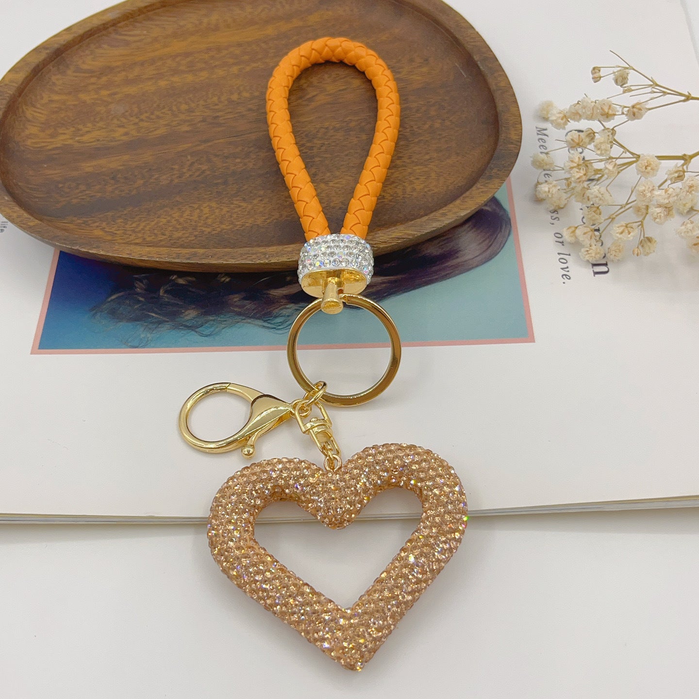 Llavero de Corazón Hueco de Cuerda de Cuero y Arcilla Polimérica, Colgante Lindo de Gama Alta para Bolsos, DIY Creativo, Pequeño Colgante Terminado al por Mayor