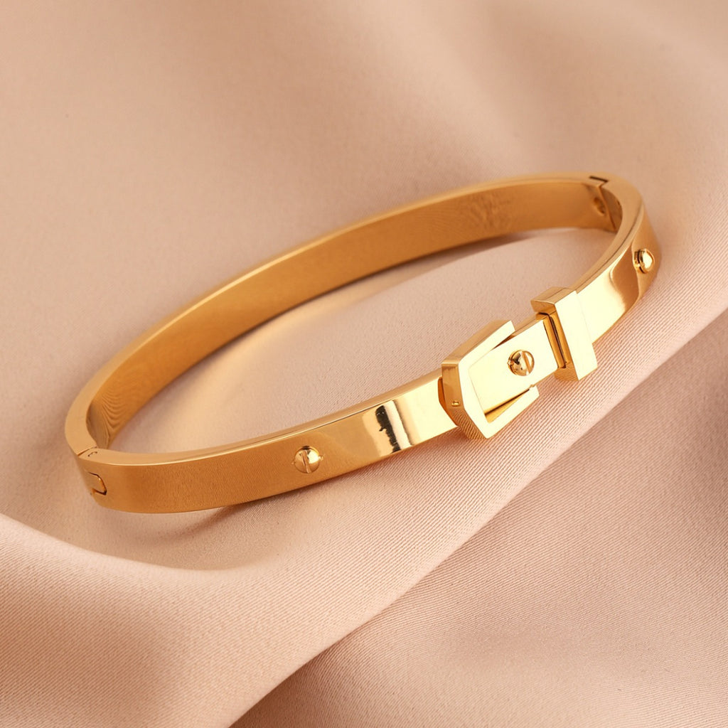 Pulsera de acero inoxidable con hebilla de acero de titanio y diamantes incrustados para mujer