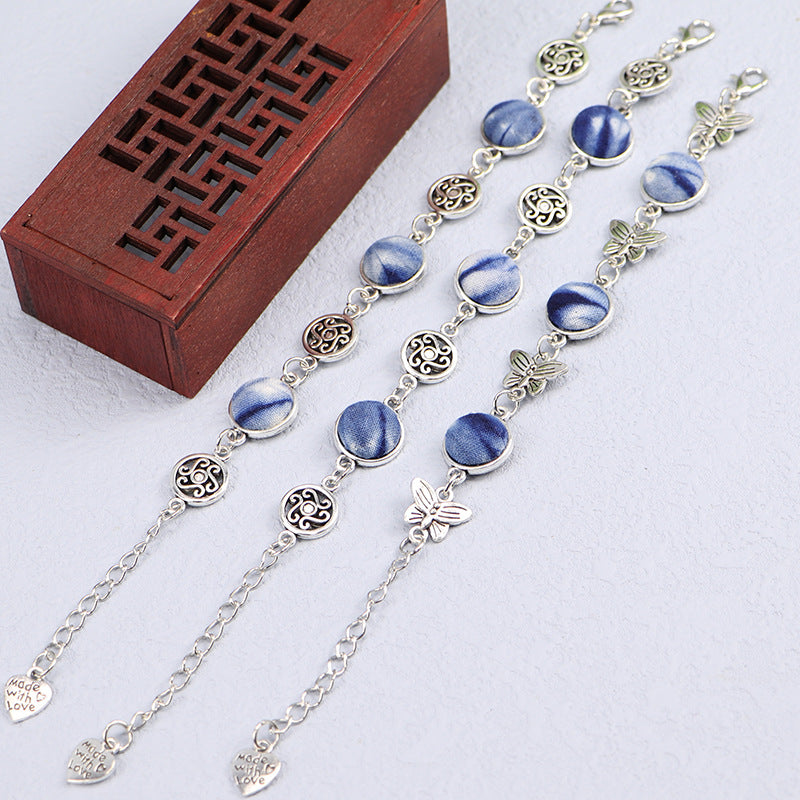 Ethnic Blue Dyed Tie-dye Bracelet Hand-stitched