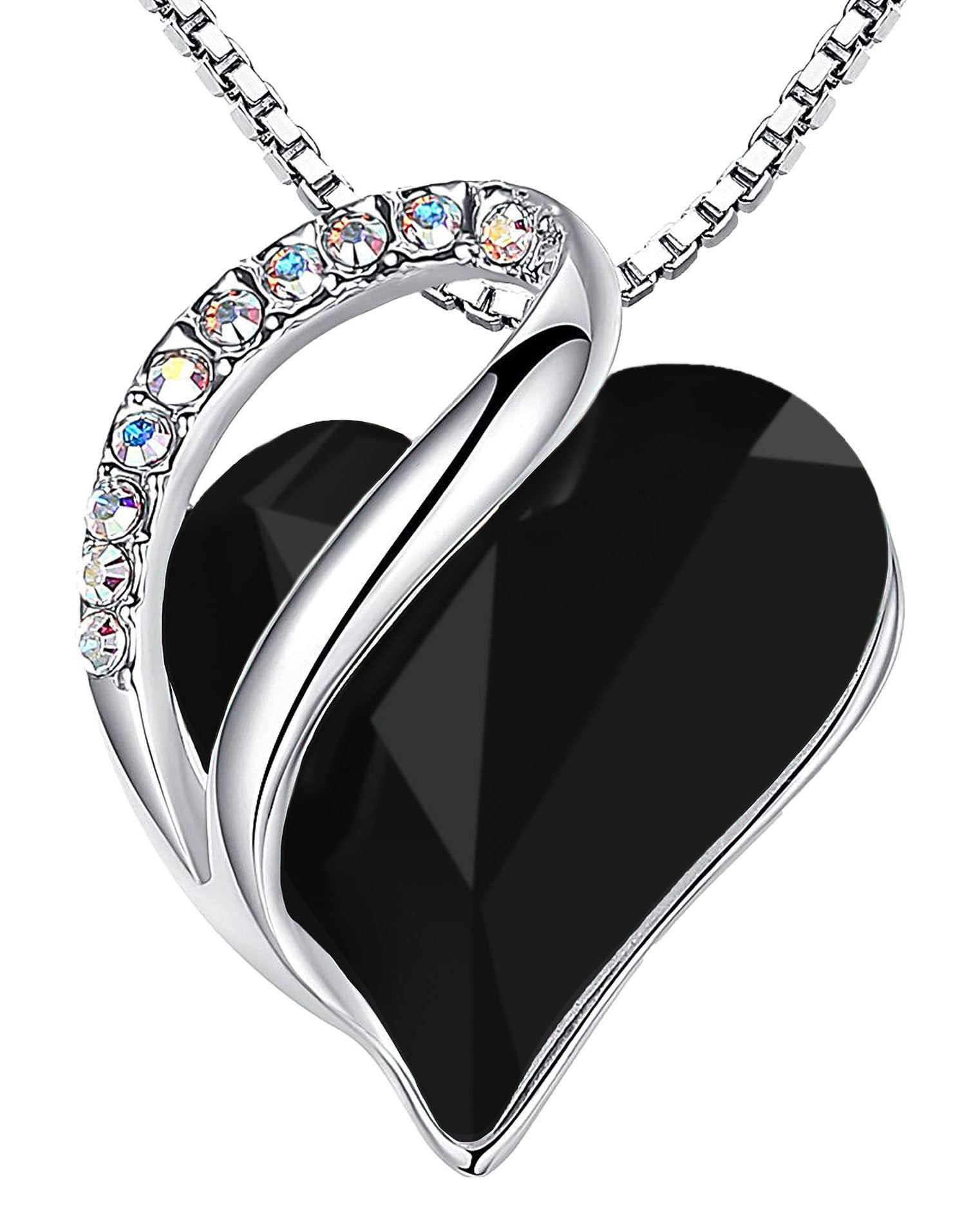 Sterling Silver Geometric Heart Shape Colorful Crystal Pendant Necklace For Women
