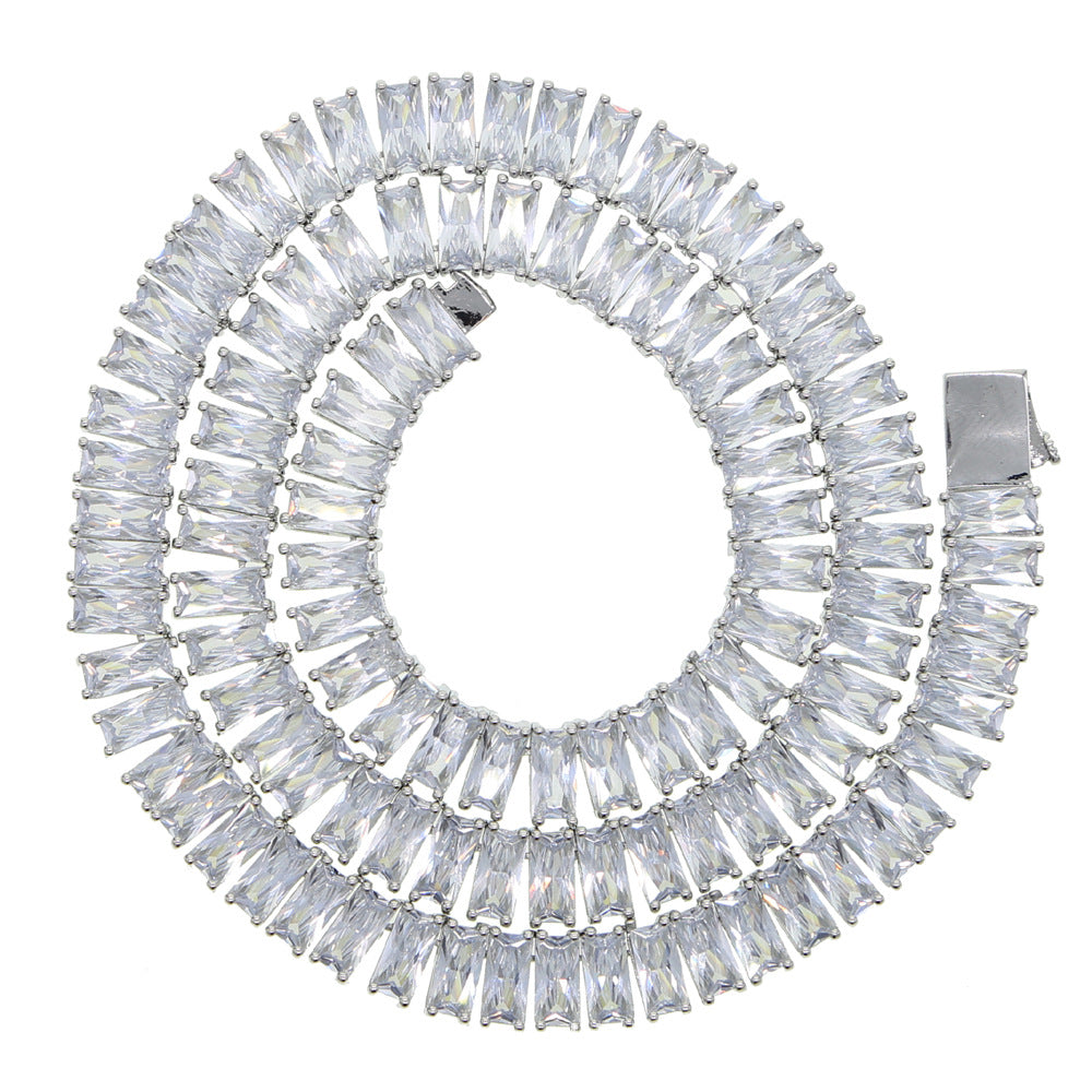 Mens Fashion Simple Rectangular Zirconia Hip Hop Necklace